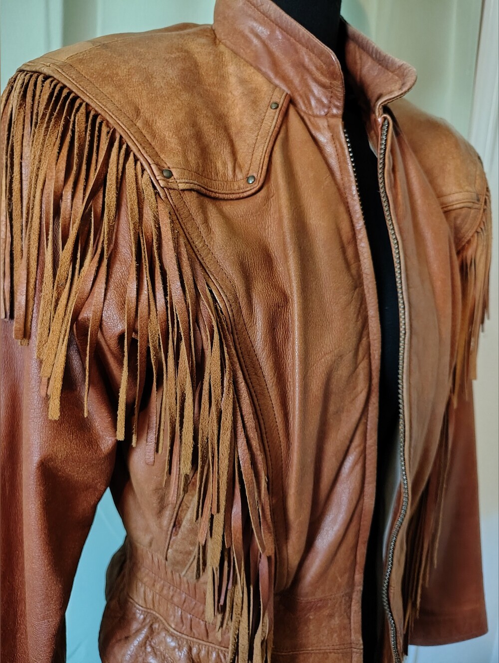 Wilson Leather Fringe Tassel Jacket Burnt Orange Women 80s Vintage Retro Medium